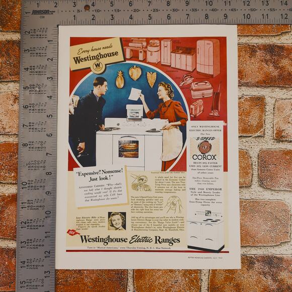 1940 Westinghouse Corox Stove Print Ad Smiling Housewife‎ Mailman 9.5x12.75 Vtg - Picture 5 of 9